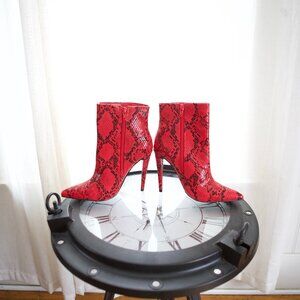 Bold Red Snakeskin Stiletto Ankle Boots